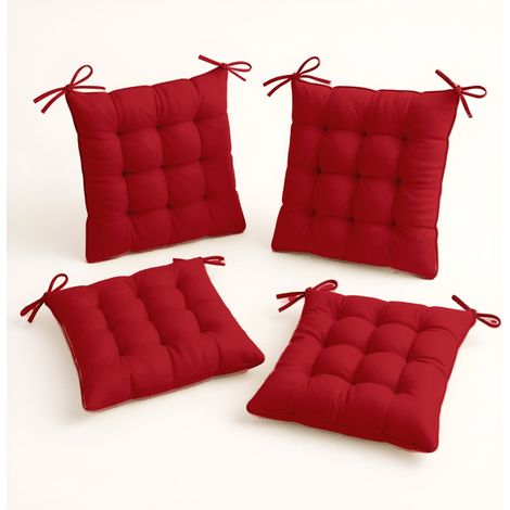 Lot de 4 Galettes de chaise en polyester 40 x 40 cm rouge