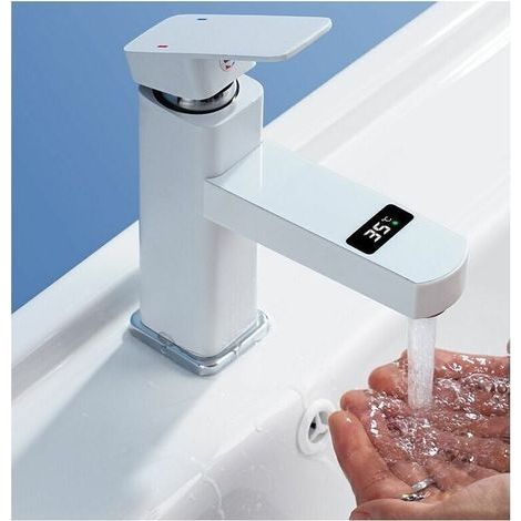 Unique Robinet Lavabo Mitigeur Salle de Bain en Laiton Pure Robinet Salle Bain Mousseur Mitigeur Lavabo Robinetterie Couleur Chromé+Blanc (1/5)