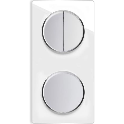 Serienschalter 2fach, Lichtschalter mit Glas-Abdeckrahmen 2fach senkrecht  - weiß (1/4)
