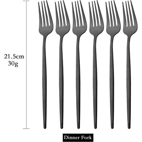 (Noir, 6 pièces) Fourchettes de table en acier inoxydable, couverts de cuisine