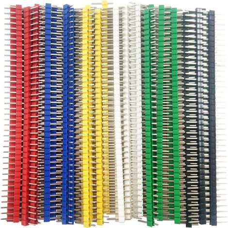 72 Pièces 2,54 mm PCB Board Pin Header Connector Strip 40 Broches Tête Mâle Connecteur à Broche pour Arduino Prototype Shield 6 Couleurs, 12 Pièces Chacune