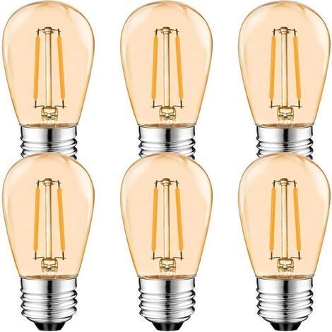 S14 E27 Edison LED Glühbirne,2W Vintage Filament Fadenlampe,Amber , Warmweiß 2700K, 360 ° Abstrahlwinkel, Nicht Dimmbar 6er-Pack [Classe énergétique G]-Chrom (1/5)