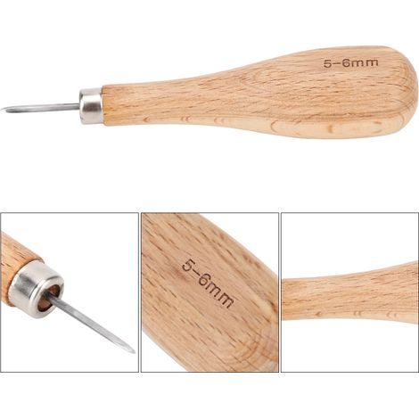Alène Pointe Diamant pour Travail du Cuir, Manche en Bois de Hêtre, Outil de Perçage Cône 5-6mm (1/5)