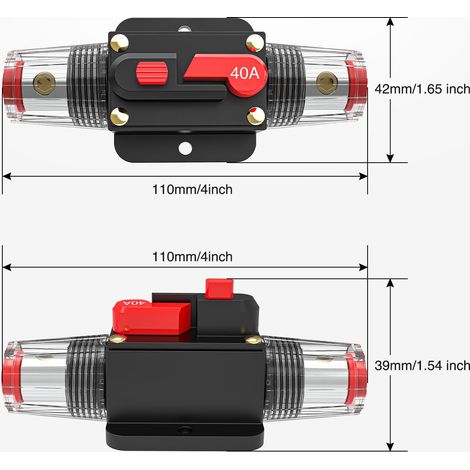 Disjoncteur 40 A à réarmement stéréo, porte-fusible droit 12 V, adapté aux applications audio automobiles et marines. (1/5)
