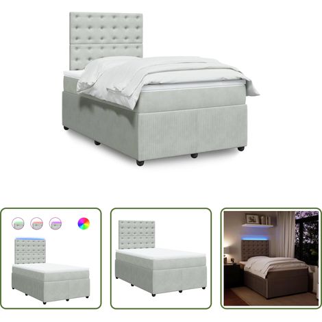 vidaXL LED-Beleuchtung - Boxspringbett mit Matratze Hellgrau 120x200 cm Samt (1/5)