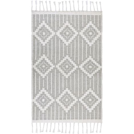 Tappeto Boho Grigio e Bianco 140 x 200 cm Tessuto a mano Stile Indiano Tabiat (1/5)
