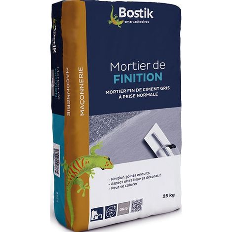 Bostik – Mortier de finition gris 25kg – Pour murs intérieurs et extérieurs – Aspect ultra lisse – Réparation joints maçonnerie