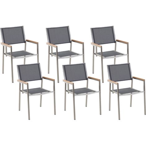 Conjunto de 6 sillas de jardín con asiento de tela gris y patas de acero apilables Grosseto