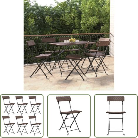 The Living Store Chaises de bistrot pliantes lot de 6 Résine tressée et acier - Chaise Bistro - Chaise Pliante - Mobilier De Jardin - Résine Tressée - Chaise Extérieure (1/5)