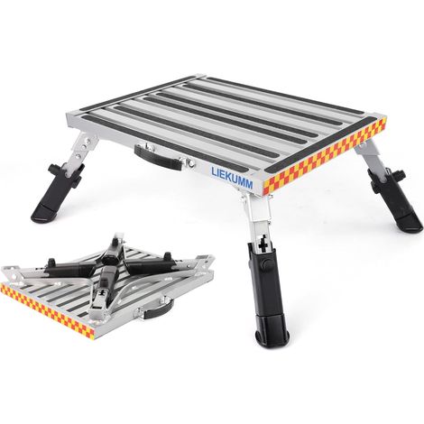 Marche Pied Pliable, 48 x 37 cm Plate Forme en Aluminium Surface en antidérapante, Capacité 450 kg Marchepied pour la Cuisine, Camping Car, SUV, RV (1/5)