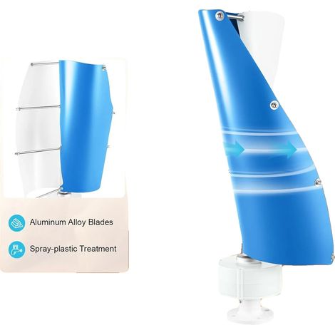 Aerogenerador vertical, potencia de 500 W, velocidad máxima del viento de 42,65 pies/s, altura de 1,5 m, diámetro de 0,8 m, requiere montaje. (1/5)