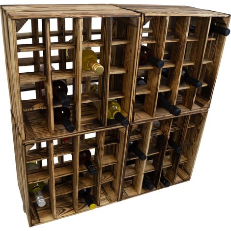 4er Set Weinregal 16er geflammt Abstellregal Weingestell Fächer Flaschenregal Weinschrank Flaschenablage (1/5)