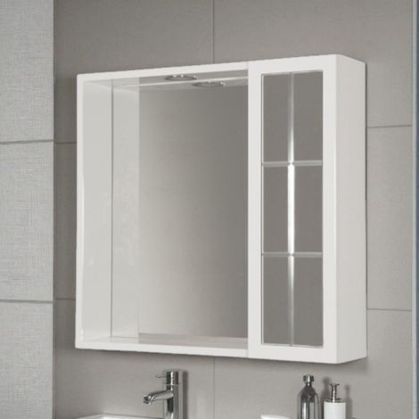 Specchiera bagno 60 cm 1 anta inglesina e luce LED laccato Bianco Lucido (1/2)