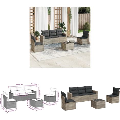 6-tlg. Garten-Sofagarnitur mit Kissen Hellgrau Poly Rattan - Gartenmöbel - Sofagarnitur - Rattan Möbel - Outdoor Sofa - Lounge Set - Home & Living (1/3)