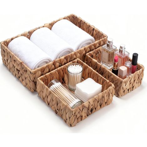 Panier de Rangement en Jacinthe d'Eau, Organiseur de Panier en Osier, Boîte Décorative Tissée à la Main pour Comptoir de Cuisine, Salon, Salle de Bain (Rectangulaire) (1/5)