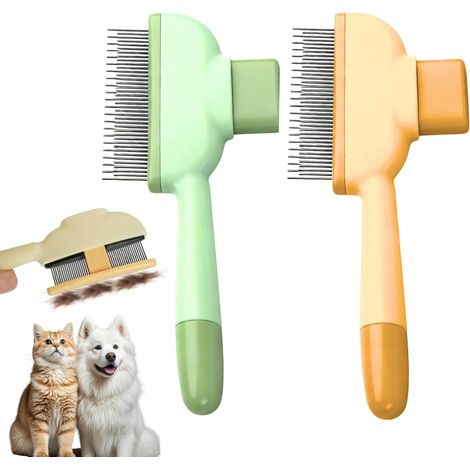 Set of 2 Self-Cleaning Cat Brushes, Dead Hair Brush for Cats Long and Short Hair, Grooming Tool Removes 95% Hair, Soft Dog Accessory, No Pulling, Anti-Flea, 2 Colours (1/5)