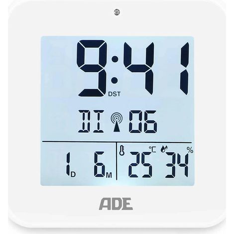 Orologio elettronico ADE con termometro e igrometro, 8 x 3,5 x 8 cm, bianco