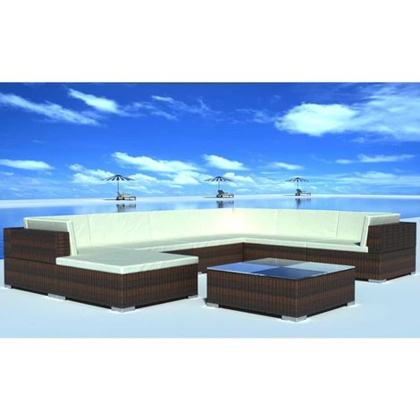 8-tlg. Garten-Lounge-Set mit Auflagen Poly Rattan Braun (1/5)