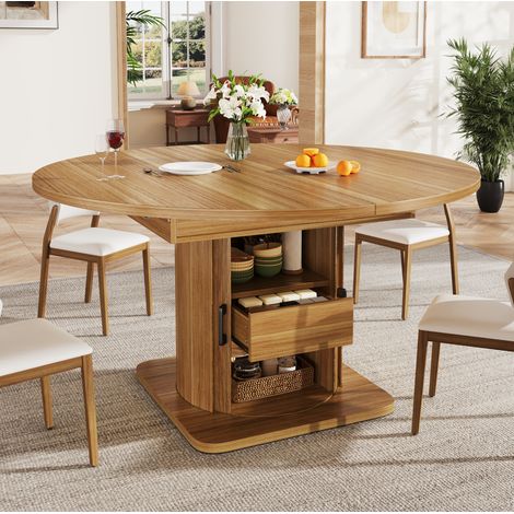 Tavolo da pranzo rotondo allungabile 118-158 cm, MDF, marrone scuro HAVRYA (1/5)