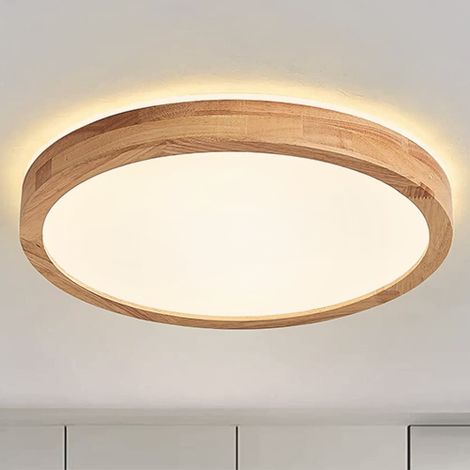 Plafonnier LED En Bois 40CM  Plafonnier Ronds Blanc Chaud 3000K 1620lm 24W  Salon, Séjour, Cuisine, Salle À Manger, Couloir, Maison, Bureau, Chambre D'Enfant (1/5)