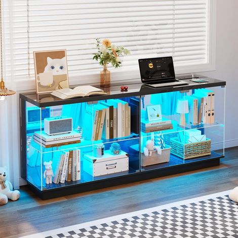 Vitrine basse en verre avec éclairage LED RGB, prises USB et détecteur de mouvement (1/5)