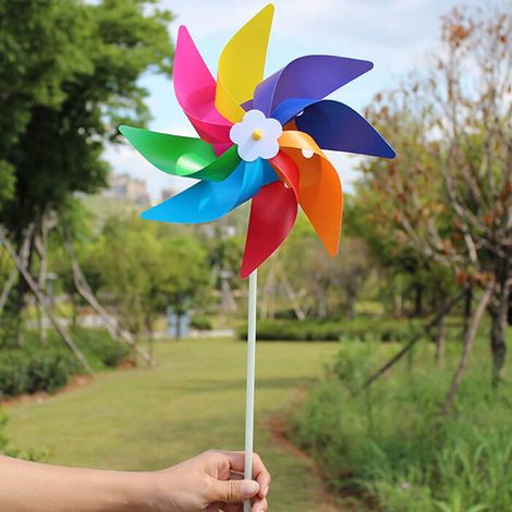 Moulin À Vent - Diamètre 16 Cm - Tige En Plastique De 28 Cm - Décoration Extérieure Jardin Balcon - 1 Pièce (1/4)