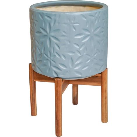 Aspen Flower Dusty Planter - L22 x W22 x H34 cm - Blue