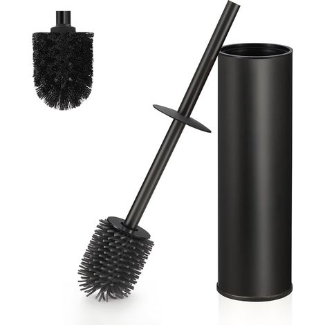 Brosse Toilettes WC métallique autoportante, Brosse WC Noire Mate avec 2 Balai Toilette WC pour Le Nettoyage en Profondeur de Bain, Anti-Goutte et Anti-Obstruction (Noir) (1/5)