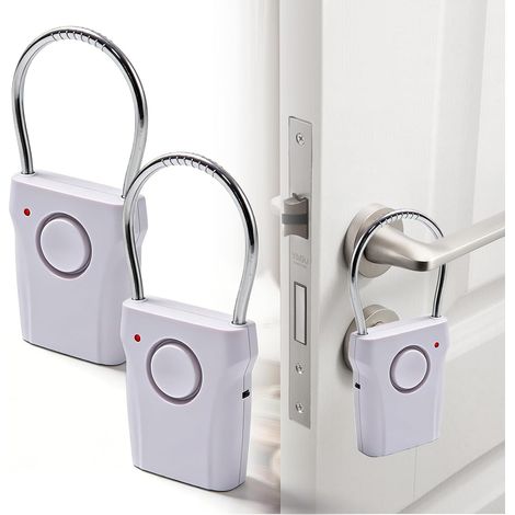 JSSEVN-Juego de 2 alarmas para manijas de puerta - 120 dB - Sensor táctil - Para el hogar, habitación de hotel, autocaravana - Blanco (1/5)