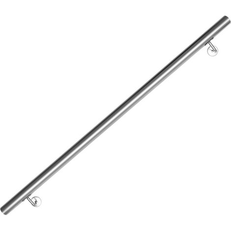 Randaco Edelstahl Handlauf Geländer matt, runde Treppe, innen und außen, Ø 42 mm, Treppengeländer mit Bügel, silber 140 cm
