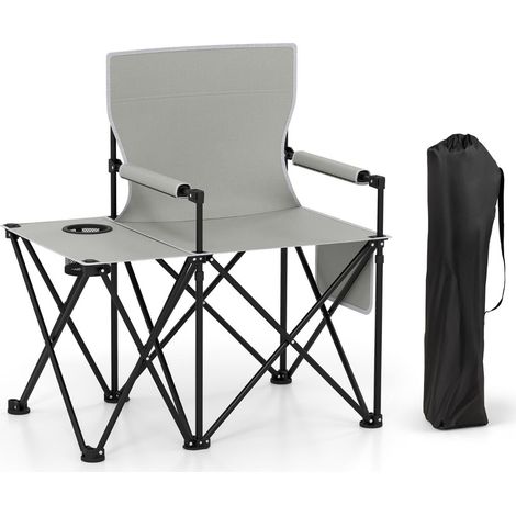 Juego de 2 sillas de camping plegables con mesa auxiliar 83 x 55 x 91 cm confort superior estilo moderno tela oxford gris 200012413
