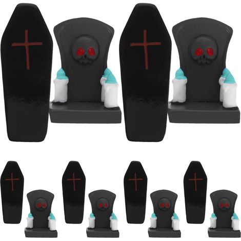 Lot de 20 figurines miniatures d'Halloween en résine, en forme de cercueil et de pierre tombale, mini décorations (1/5)