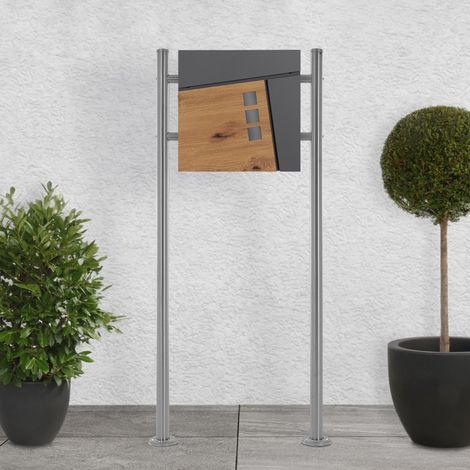 ECD Germany Buzón de Correos con Soporte para Cartas con Compartimento para periódicos Negro con Aspecto Madera para Exterior de Acero Inoxidable 170 cm con Cerradura y 2 Llaves Diseño Moderno (1/5)