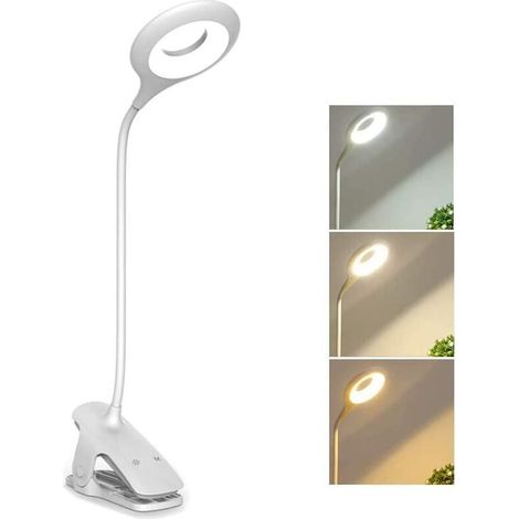 Flexible wiederaufladbare LED-Schreibtischlampe mit Klemmfunktion, 3 Farben und 3 Helligkeiten, dimmbare Nachttischlampe mit Touch-Steuerung, kabelloses, batteriebetriebenes LED-Leselicht zum Anklemme