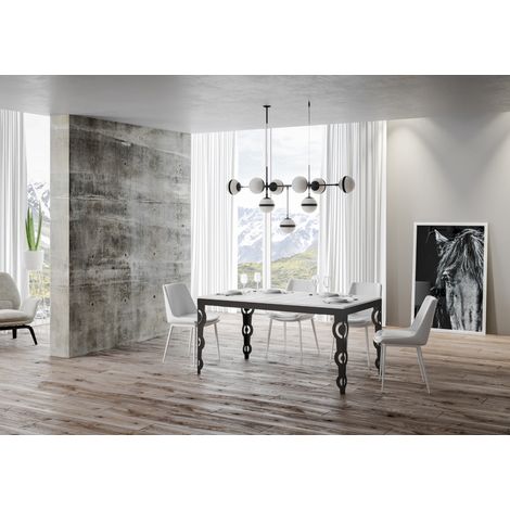 Tavolo Karamay Evolution piano Bianco Frassino 90x120 Allungato 380 telaio Antracite (1/5)