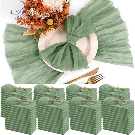 100 Serviettes en Tissu Vert Sauge pour dîner – Serviettes en Mousseline pour Mariage, froissées, lot pour fêtes Maison, déco Table Rustique, 43 x 43 cm (1/5)