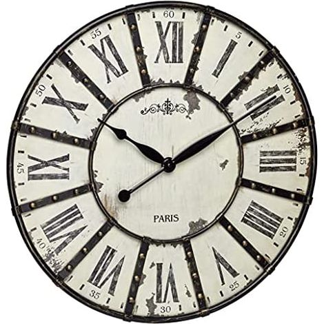 TFA 60.3039.02 VINTAGE XXL Orologio a Parete Quadrante 57 cm Numeri Romani Applicazioni in Metallo colore Bianco (1/3)