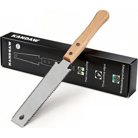 Double-edged Japanese saw, fine double-toothed wood saw 11/17 TPI for DIY projects, small hand-held pull saw with wooden handle for precise and flush cuts in woodworking (1/5)