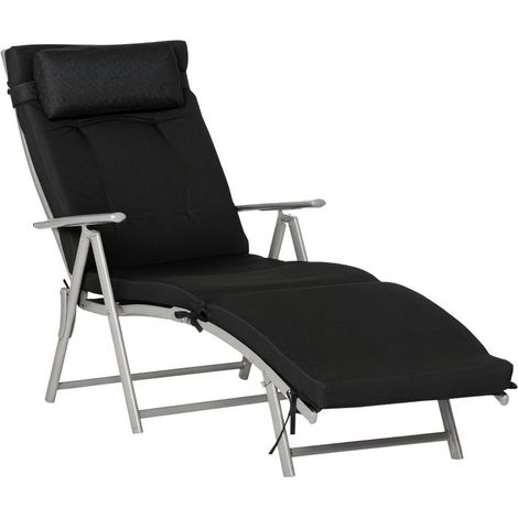 Chaise de plage pliante avec coussin, dossier ajustable 7 positions, support jusqu'à 165 kg, idéale pour jardin et vacances en extérieur