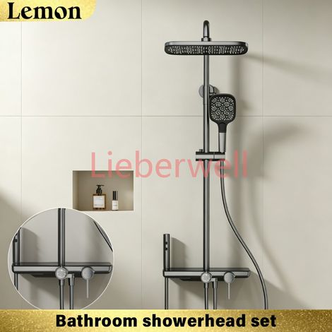 Ensemble de douche gris anthracite en laiton avec mitigeur chaud/froid et installation facile (1/4)