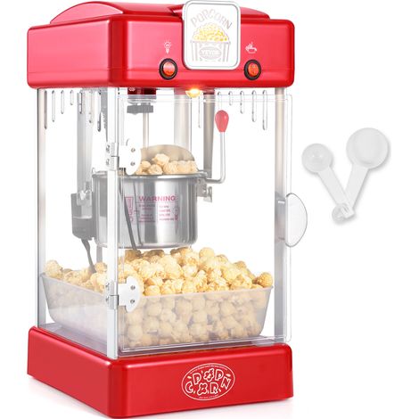 VEVOR Machine a Pop Corn 300 W, Appareil a Pop-corn de Comptoir Electrique, Bol de 71 g pour 3,8 L par Lot, avec Porte en PP, 2 Cuilleres et Plateau, Style Cinema, pour Fete Magasin Soiree, Rouge