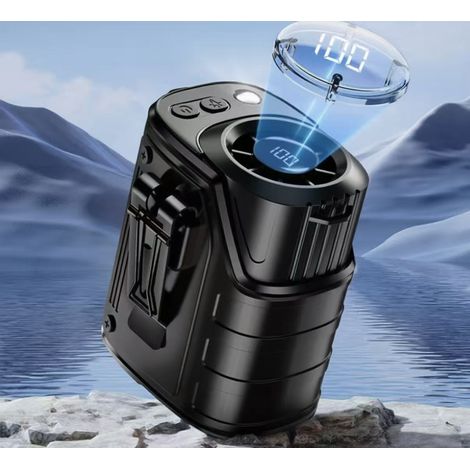 Ventilateur Sans Mains 3 en 1, Ventilateur de Taille Rechargeable avec Éclairage LED(Noir) (1/5)
