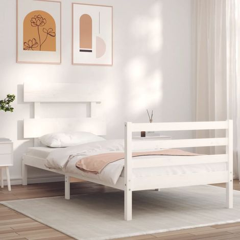 Bed Frame without Mattress White Single Solid Wood vidaXL (1/4)