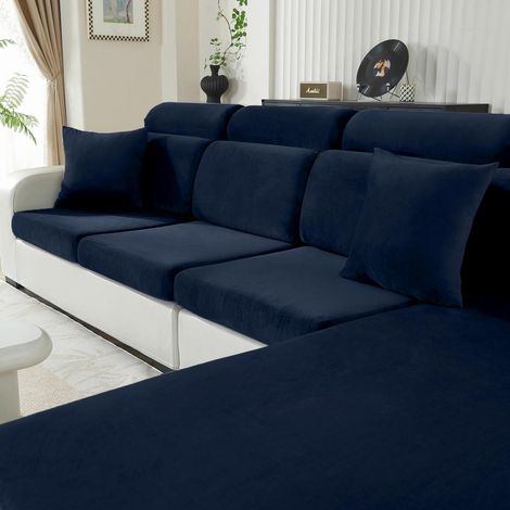 Samt Sitzkissenbezug für Chaiselongue, Dunkelblau, Rutschfest, Waschbar (1/5)
