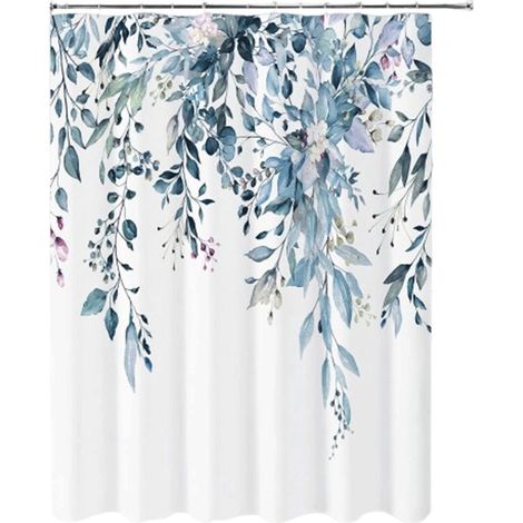 Filiyano-Rideau de douche anti-moisissures et antibactérien, motif feuilles d'eucalyptus aquarelle, bleu, 180 x 200 cm (1/5)