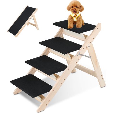 Wolketon Hundetreppe 2 in 1 Hunderampe Faltbar aus Holz Einstiegshilfe fürs Bett Sofa Auto Haustiertreppe Rutschfest Bis 80kg