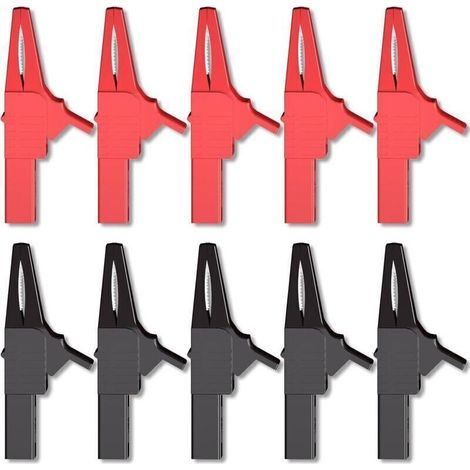 Pack of 10 Heavy Duty Insulated High Security Crocodile Clips with 4mm Banana Tips for Electrical Testing on Automotive Batteries (1/5)