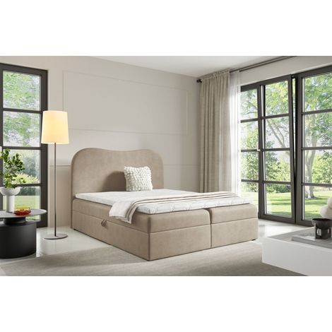 Boxspringbett Schlafzimmerbett DARLIN PREMIUM 160x220cm Stoff Gerra Cappuccino