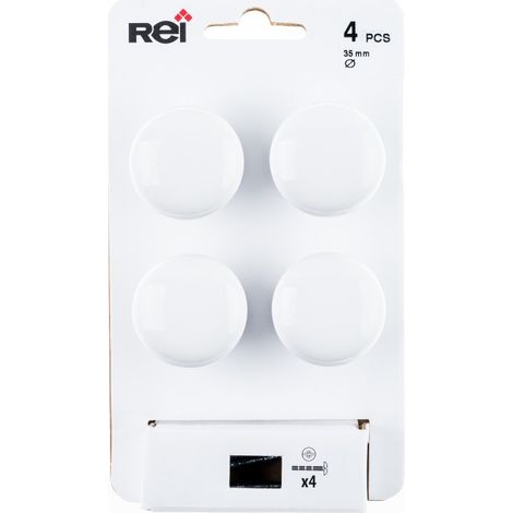 Blister mit 4 runden Möbelknöpfen (Porzellan) weiß lackiert Mod.821 ø35mm REI (1/3)