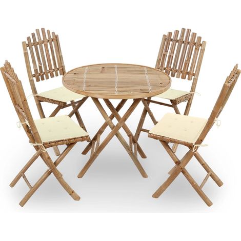 Juego de comedor de exterior plegable de 5 piezas con cojines de bambú 020014704